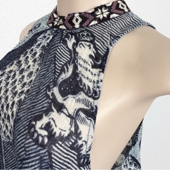 Free People Boho Festival Beachy Baby Ride Easy Elephant Tank SZ S Blue/White - Picture 6 of 12